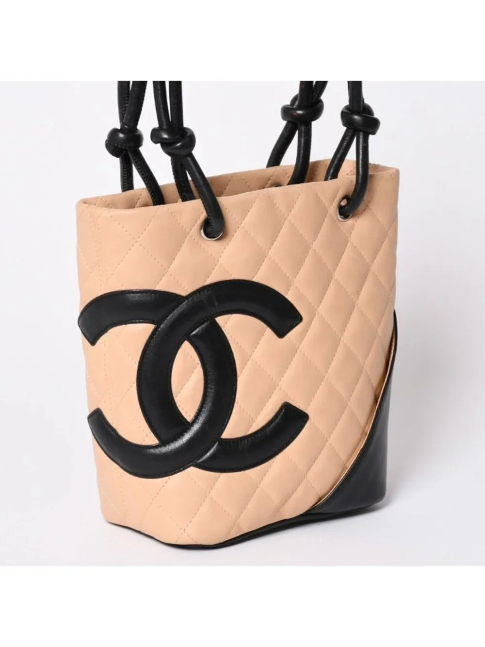 Chanel Canbon Cambon Line Small Tote Bag CC Logo Calfskin Beige